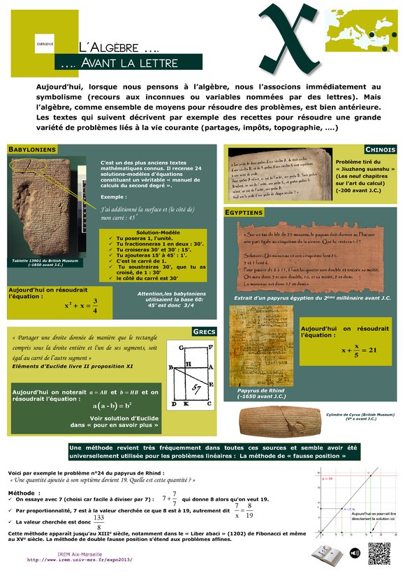 L'alg�bre ... avant la lettre