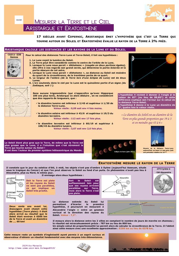 Aristarque et Eratosth�ne, mesurer la terre et le ciel